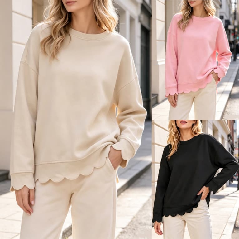 Women's Loose Casual Solid Color Round Neck Long Sleeve Pullover Hoodie