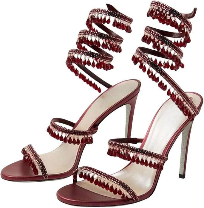 Women's Shoes With Rhinestone-wrapped Straps And Round Toes