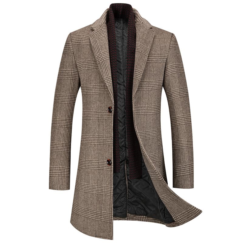 Houndstooth Wool Coat Scarf And Wool Overcoat For Men