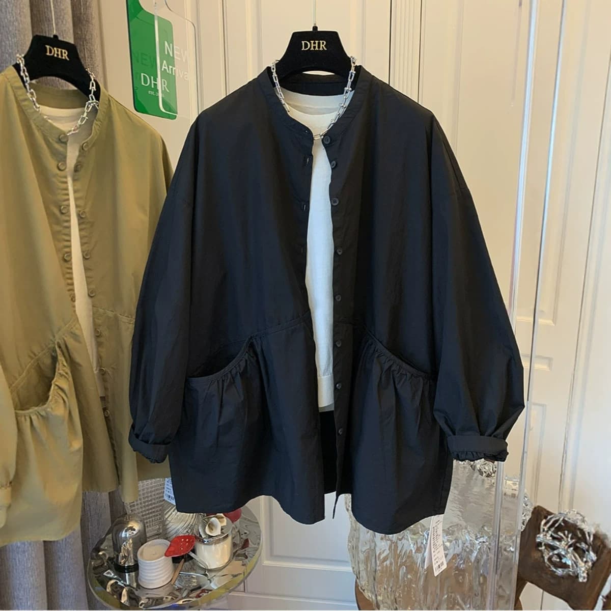 Long-sleeve Trench Coat Jacket And Blouse For Women