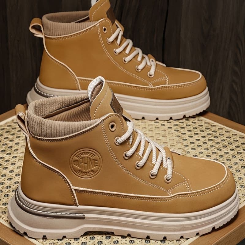 Men's Workwear Height-increasing Chunky Yellow Platform British-style Vintage Boots