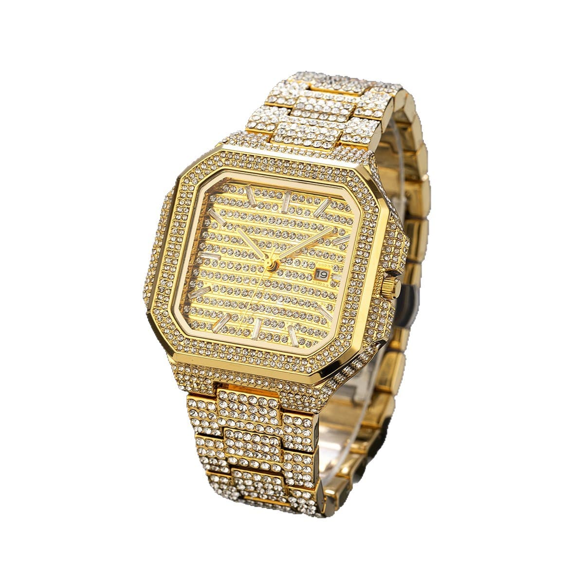 Mens Fashionable Square Diamond-Encrusted Quartz Watch