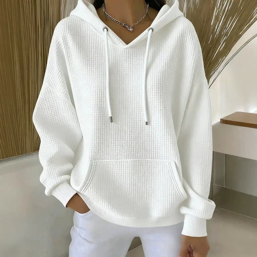 Trendy Loose-fit Casual Waffle-knit Hooded Sweatshirt