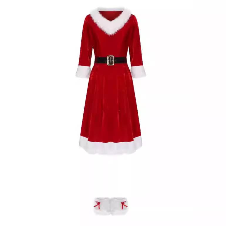 Fleece-lined Long-pile Christmas Performance Costume Dress With Foot Covers Included