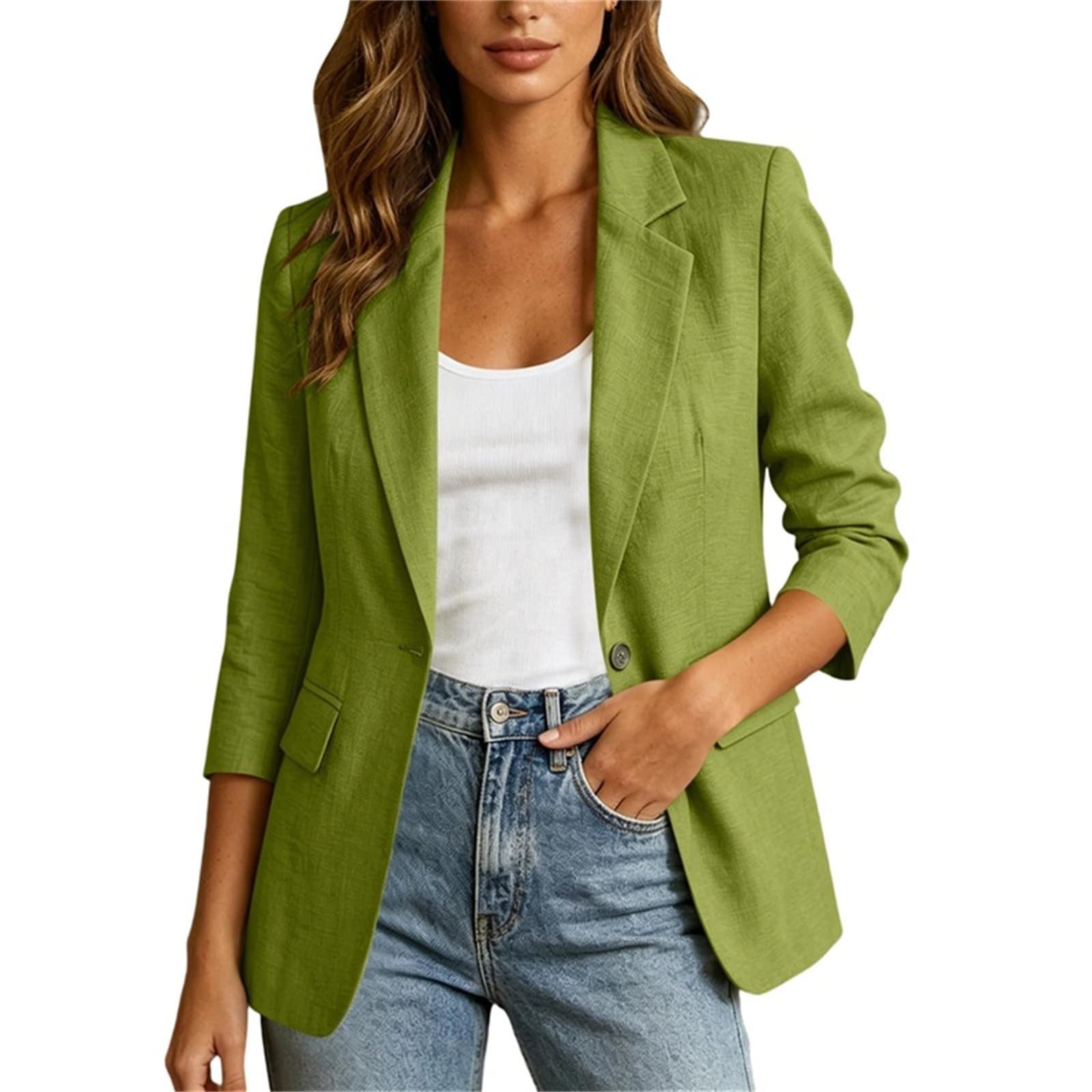 Solid-color Single-button Blazer With A Lapel Collar