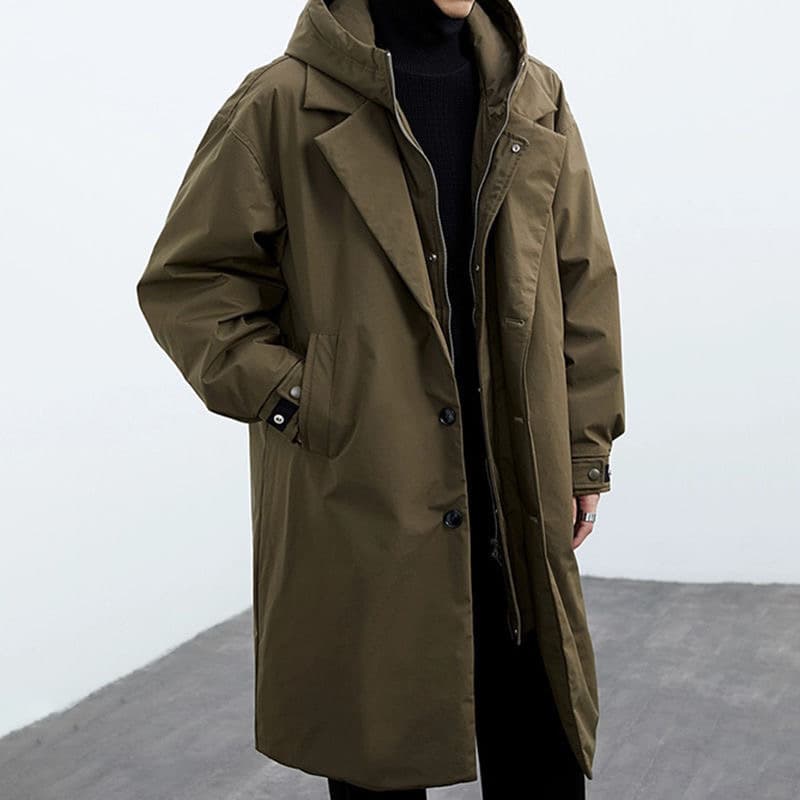 Fake Two-piece Hooded Oversized Thermal Trench Coat