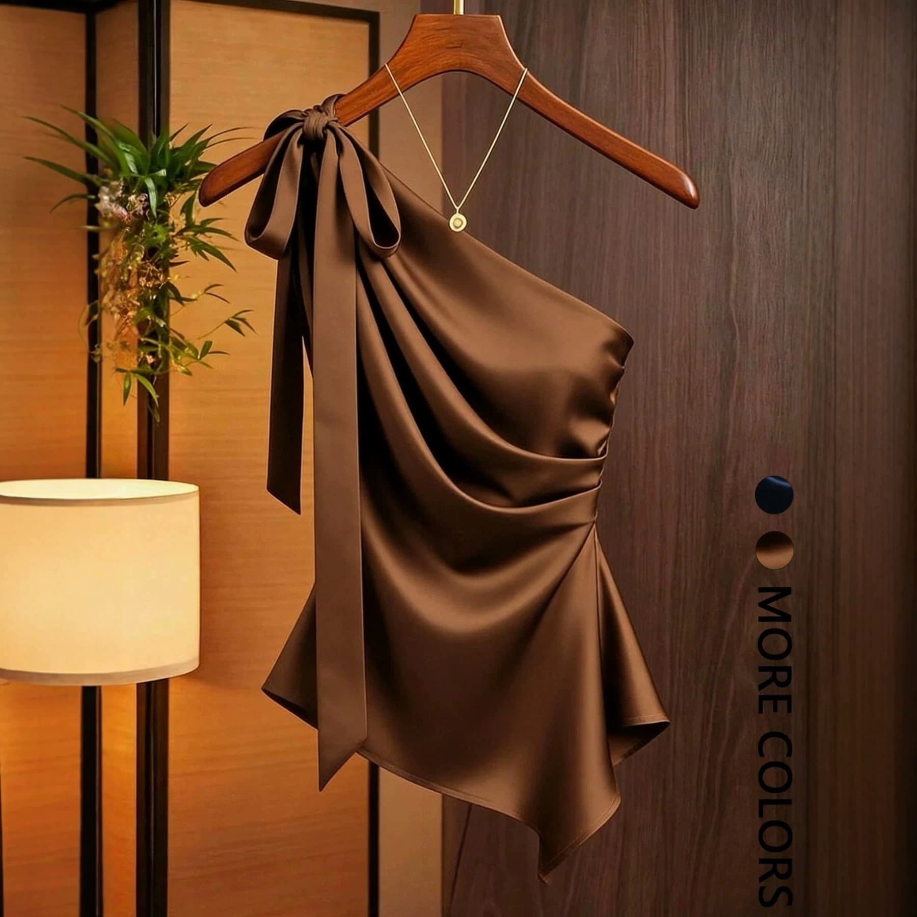 Women's Solid-Color Commuter Top With Designer Tie Detail And One-Shoulder Design