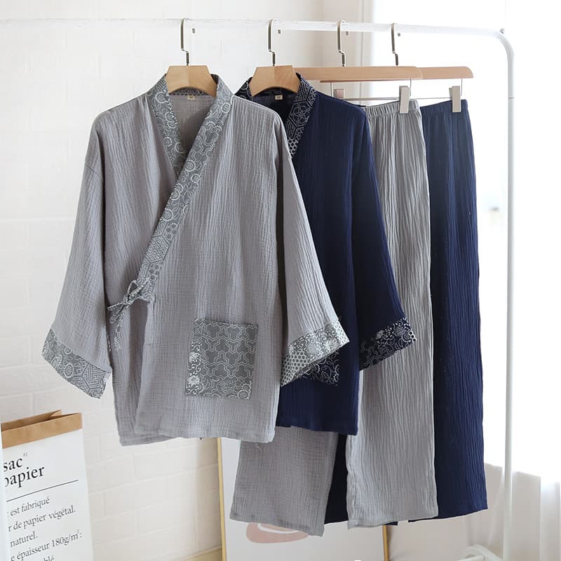 Japanese-style Minimalist Cotton Gauze Pajamas For Men