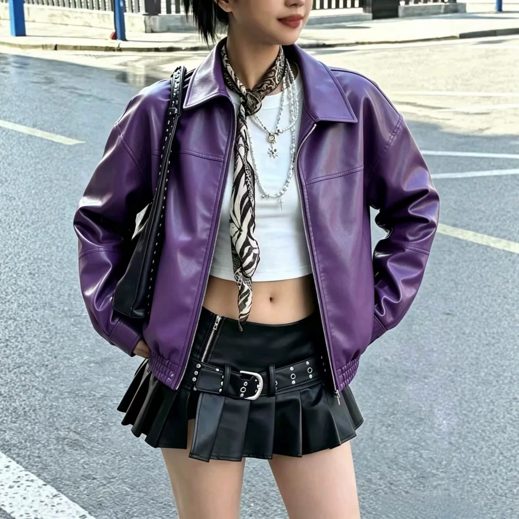 Women's Vintage-style Leather Biker Jacket