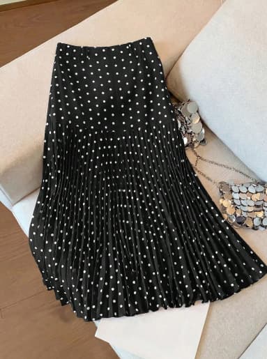 Women's Polka-dot Pleated Waist-cinching Sheath Skirt
