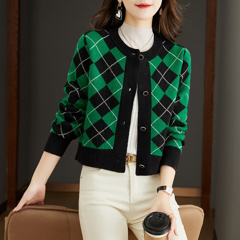 Women's Short Color-block Sweater Jacket