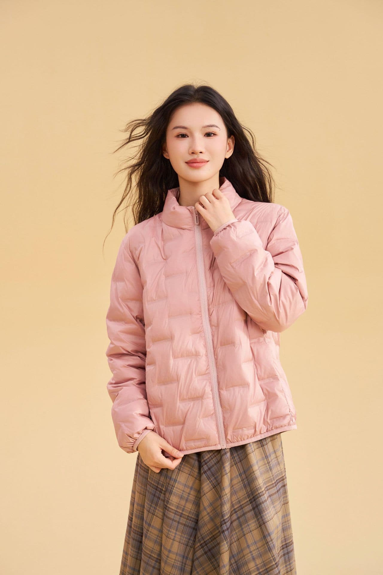 Womens AutumnWinter Lightweight Wool-Lined Cotton-Padded Coat