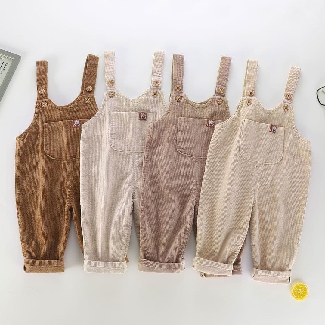 Casual Corduroy Jumpsuit With Pockets For Kids