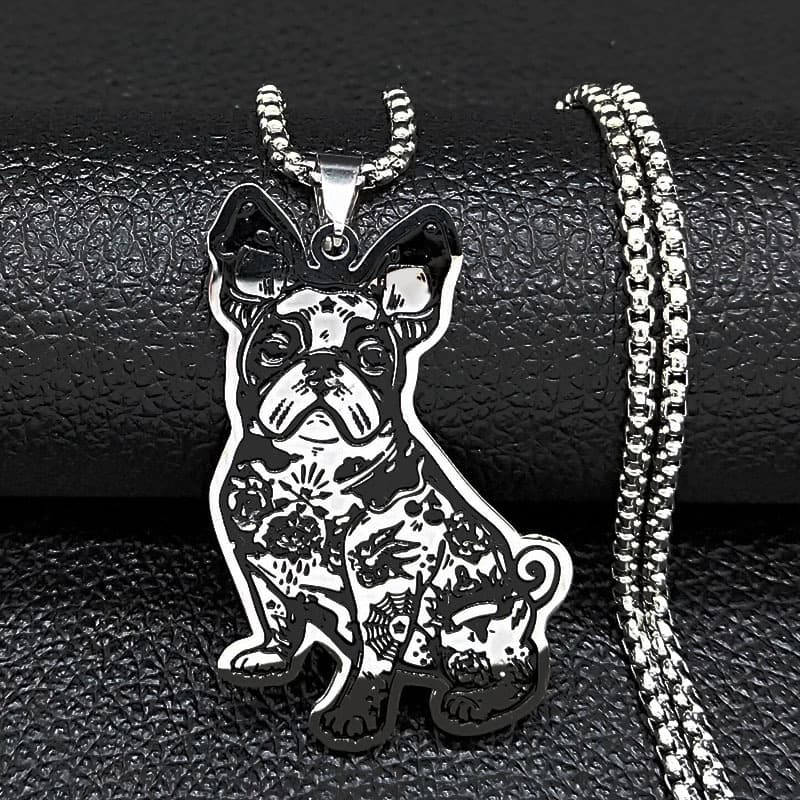 Cute French Bulldog Pendant Necklace In Black-Oiled Stainless Steel Pet Jewelry For Women And Men