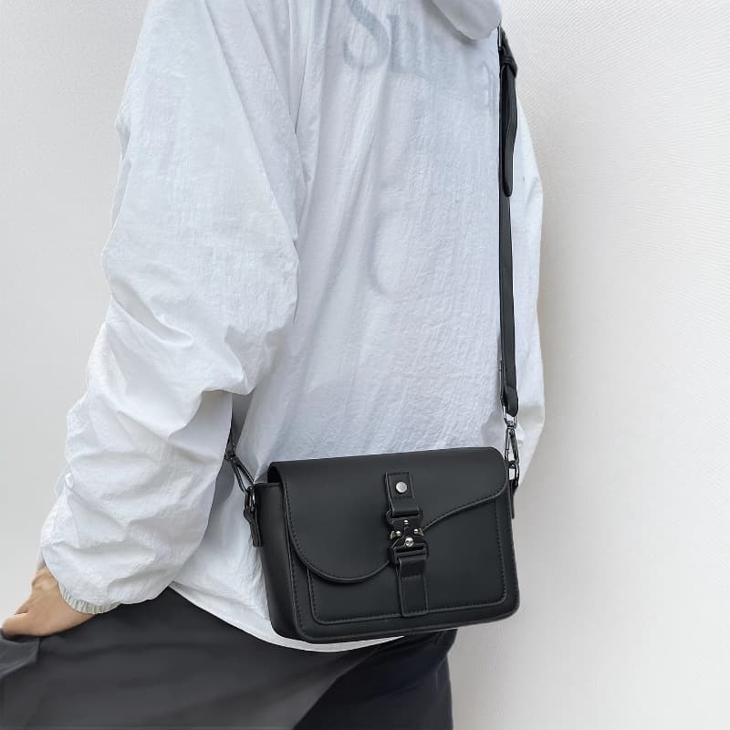 PU Leather Mini Crossbody Bag, Japanese And Korean Style, Minimalist Solid Color, Unisex