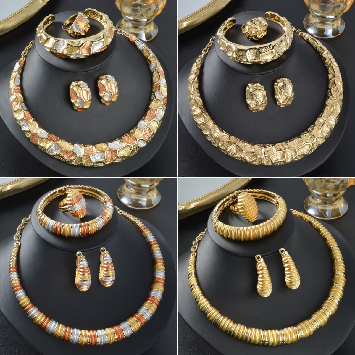 Bohemian-style Three-color Moon Necklace Bracelet Earrings And Ring