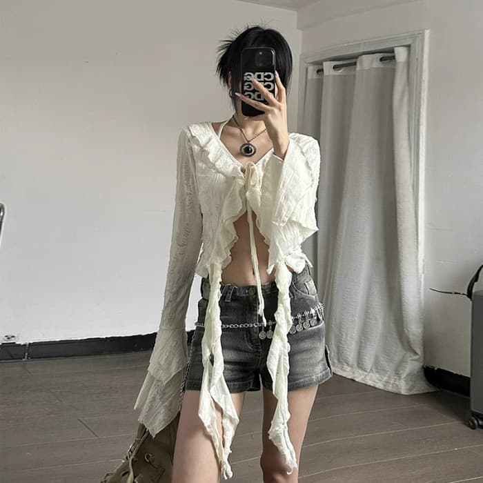 Ruffledetail Vneck Cropped Top For Spring And Summer