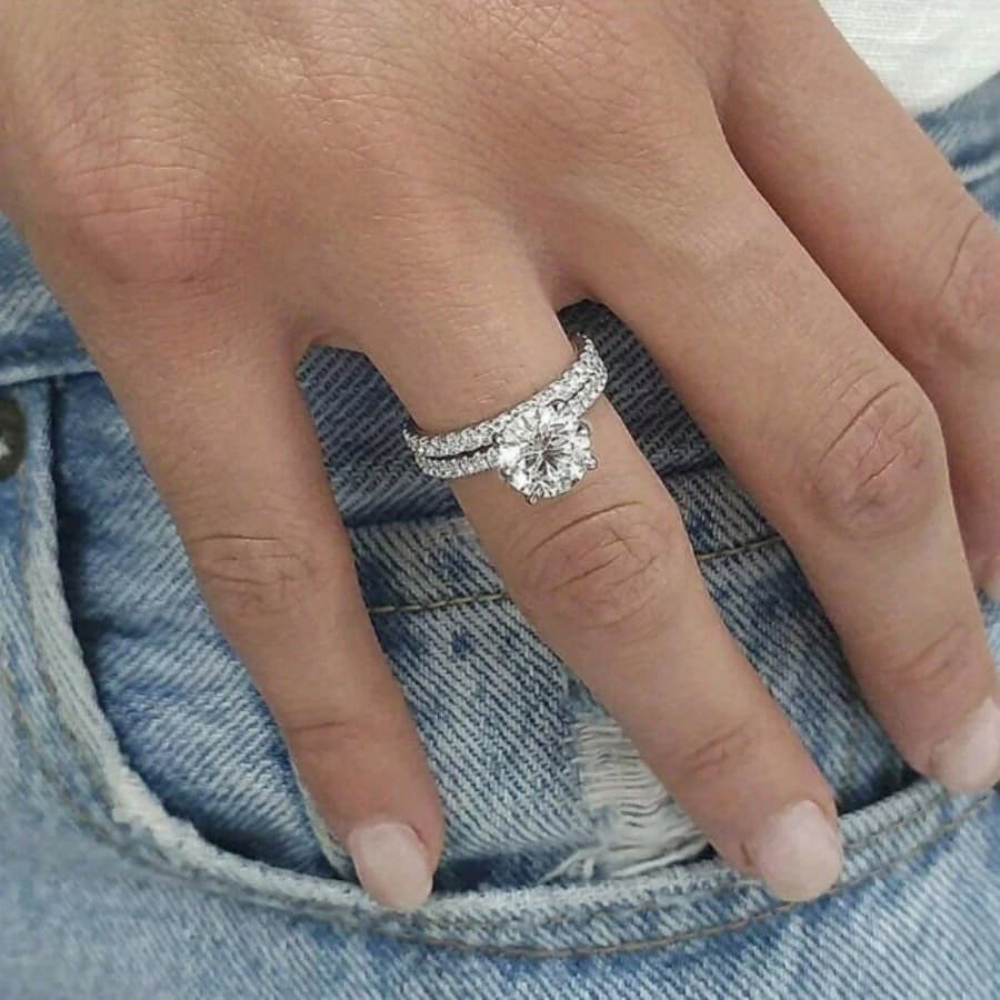 Hollow Double Layer Zircon Engagement Ring Set