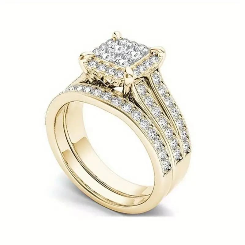 Gold-plated Zircon-inlaid Ring For Women