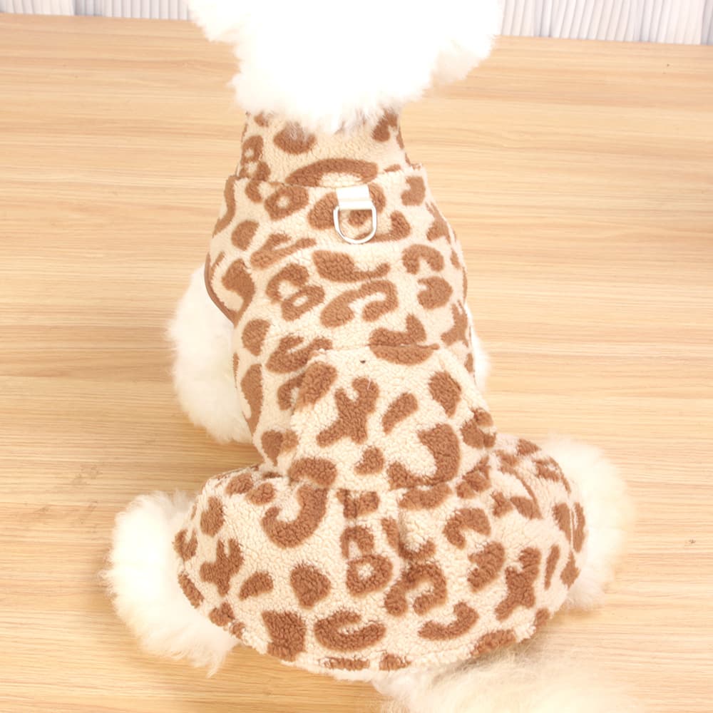 Fleece Autumnwinter Leopard-print Princess Dress Pet Clothing For Teddy Dogs