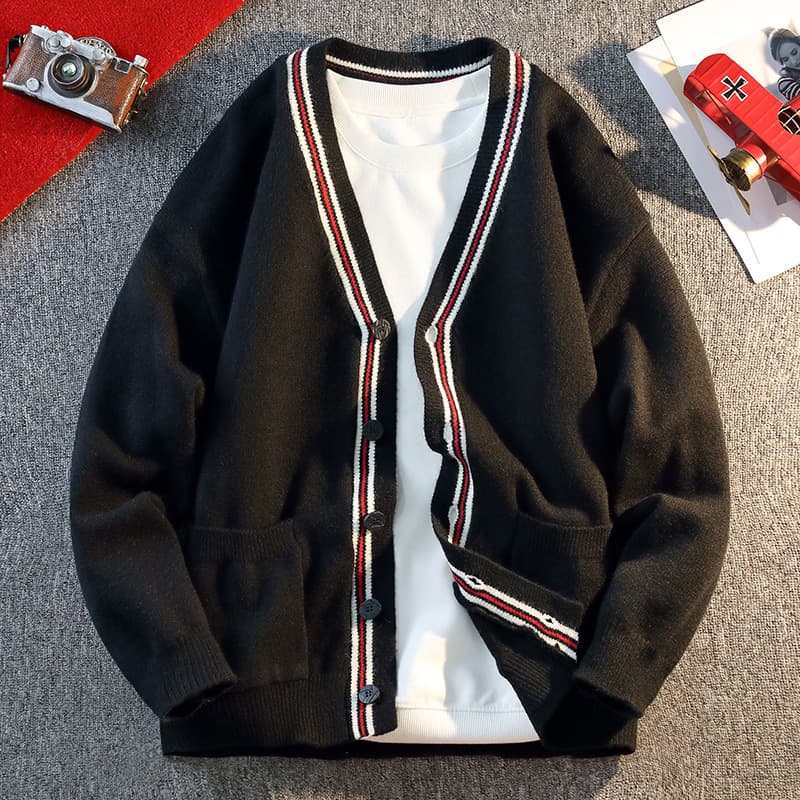 Men's V-Neck Knit Cardigan - Casual Long Sleeve Button Down Sweater for Fall Winter