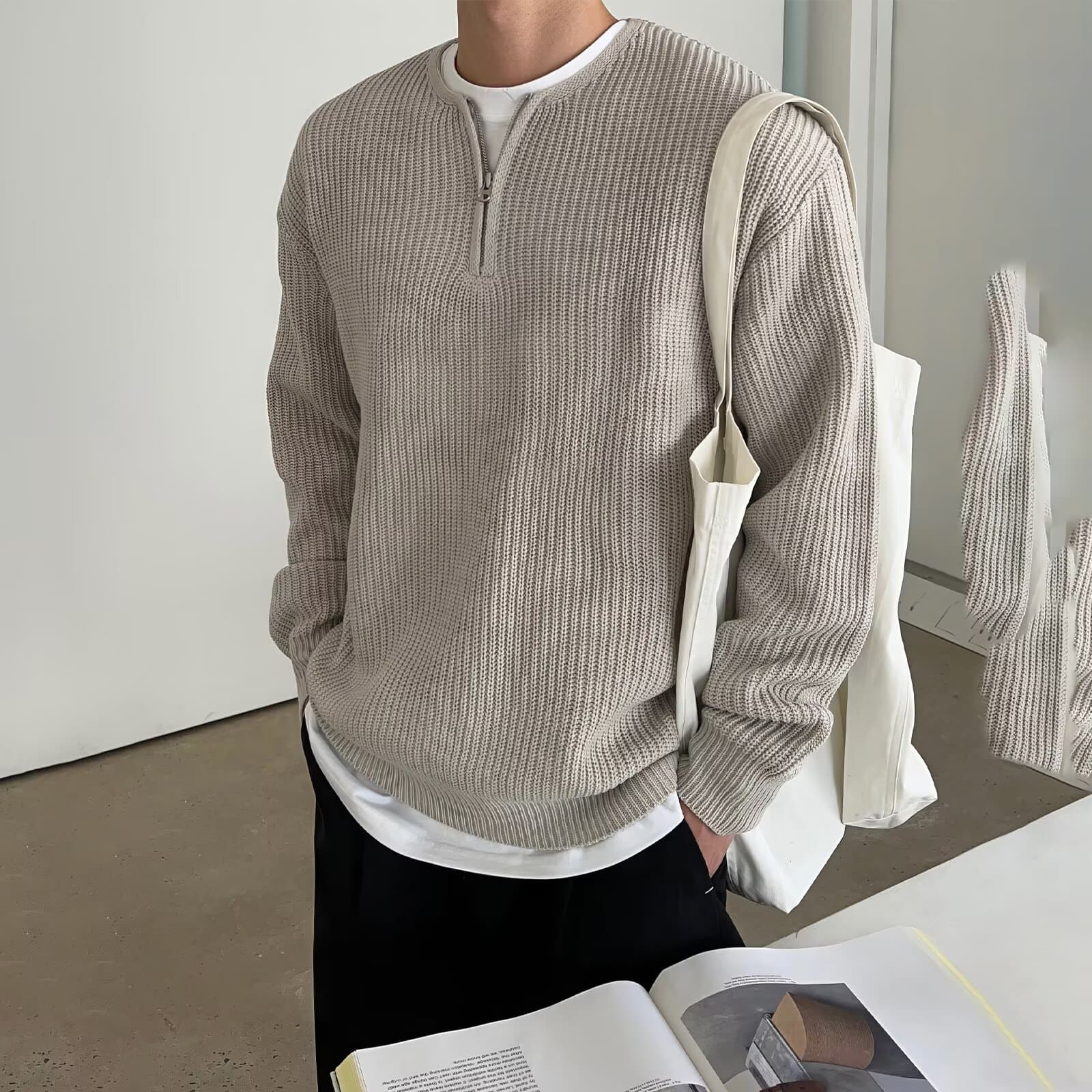 Japanese-style Retro Collarless Knitted Loose-fit Casual Sweater