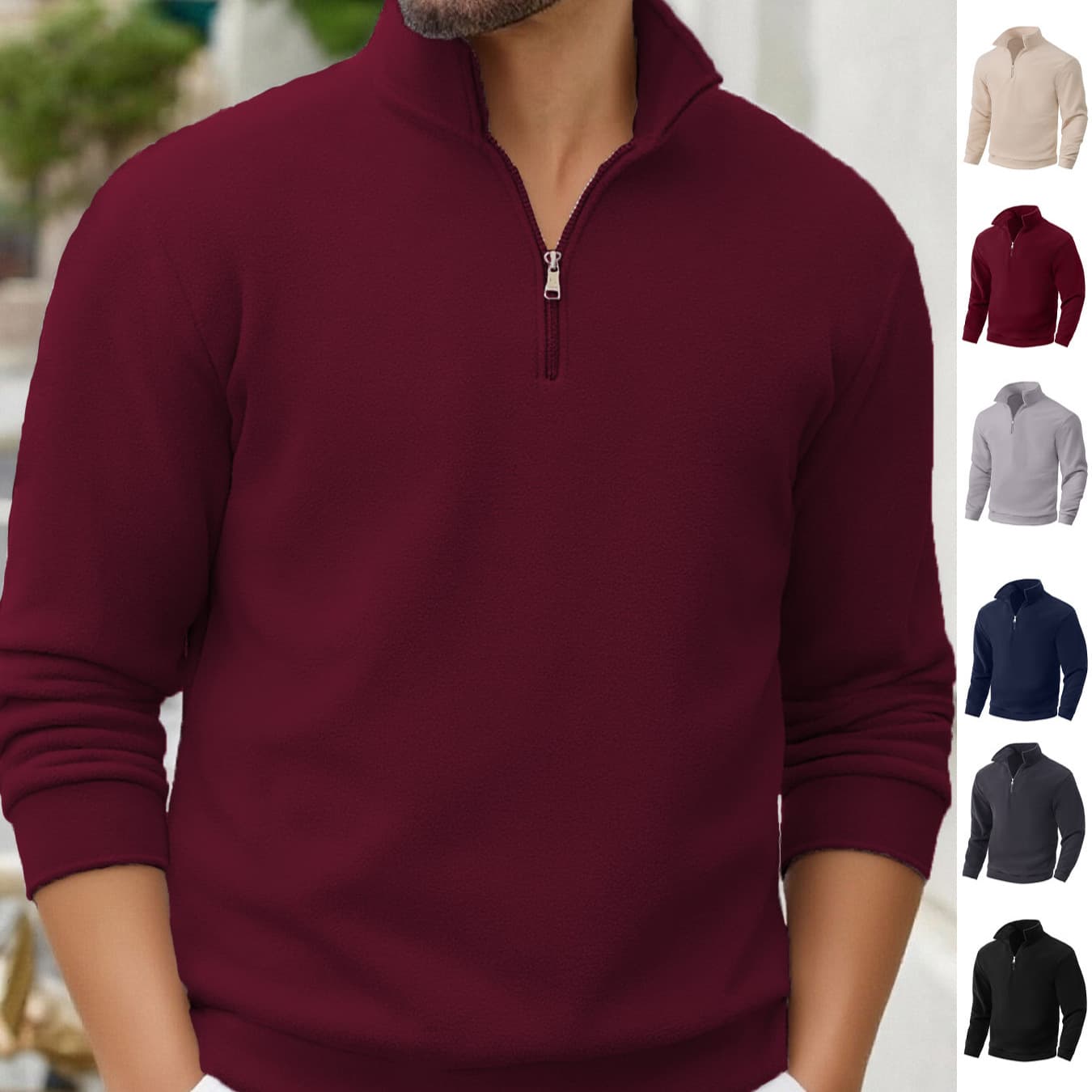 Solid-color Half-zip Casual Top