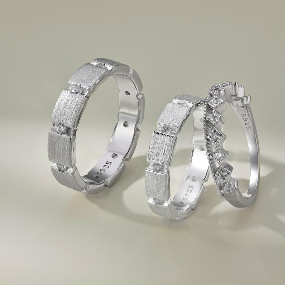 S925 Sterling Silver Men And Women Couple Rings Personality Fashion Round Zirconium Gang Drill Slim Ring Simple All-match