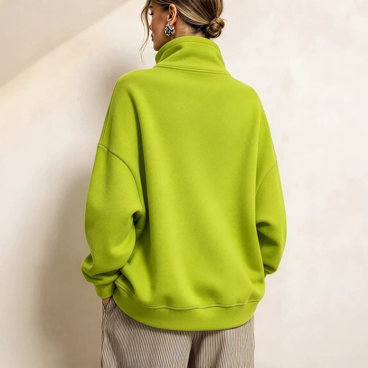 High-neck Asymmetrical Pullover Solid-color Sports Hoodie