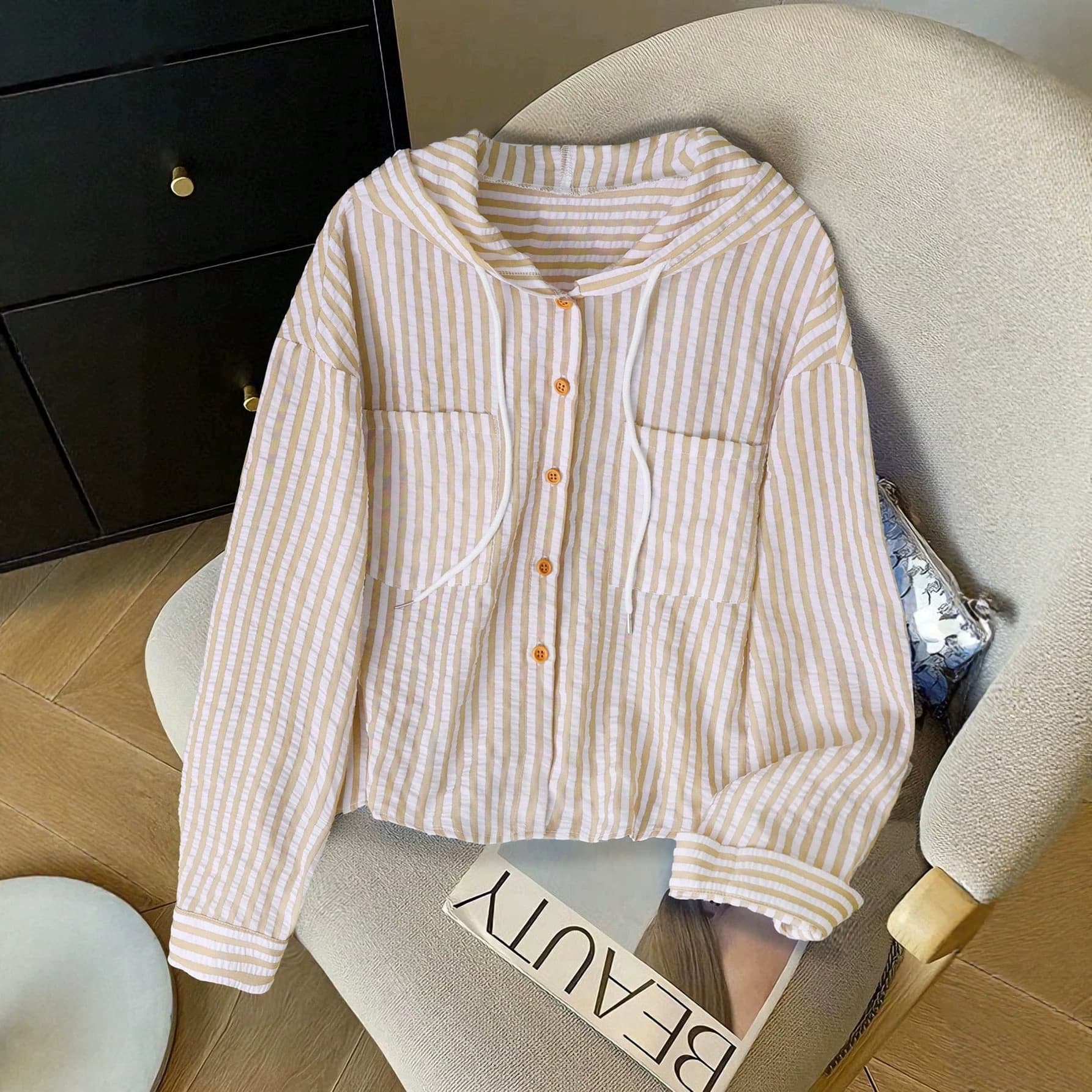 Womens Striped Beach Shirt With Hood For Summer