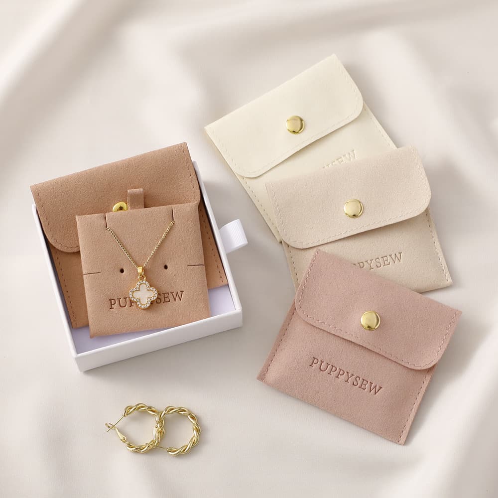 Faux Leather Jewelry Pouch With Necklace Clip - Snap Closure Storage Bag For Necklaces And Accessories