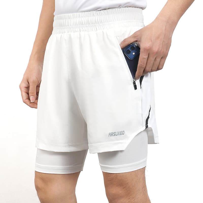 Mens Fitness Sweatpants With Liner Quick-Drying And Breathable Running Shorts