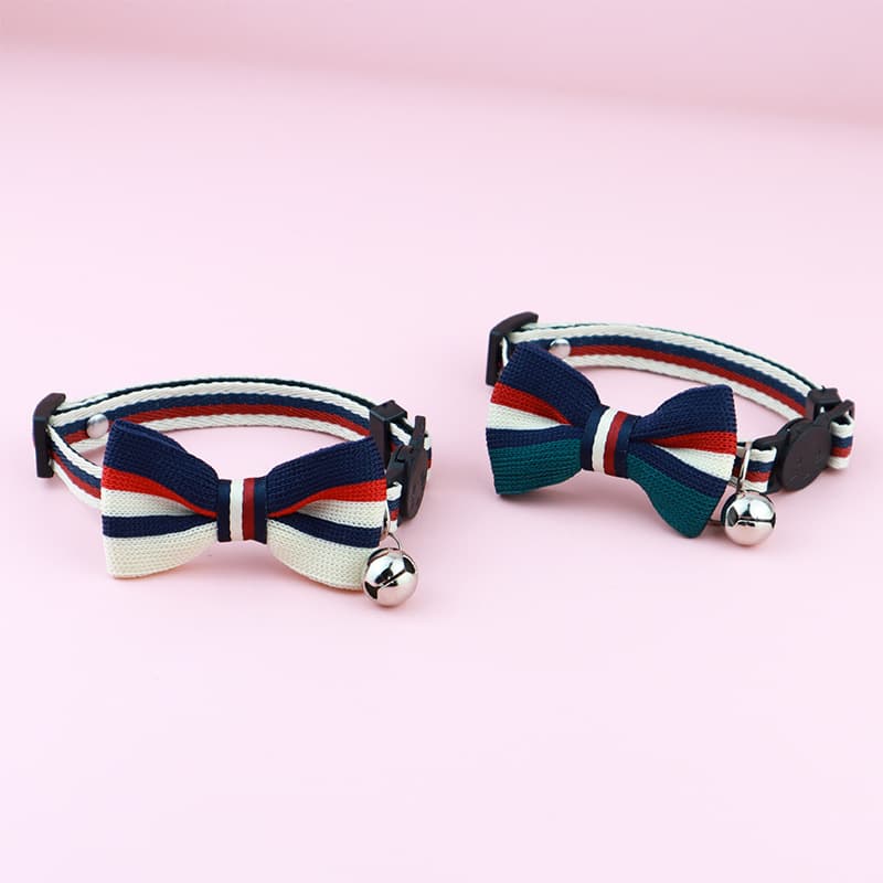 Pet Collar British-Style Striped Bow Tie, Cat Anti-Strangle Collar