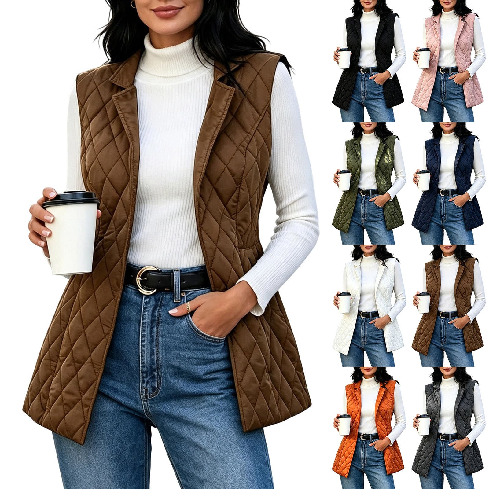Fashionable Casual Vest Jacket With Diamond-Quilted Pockets