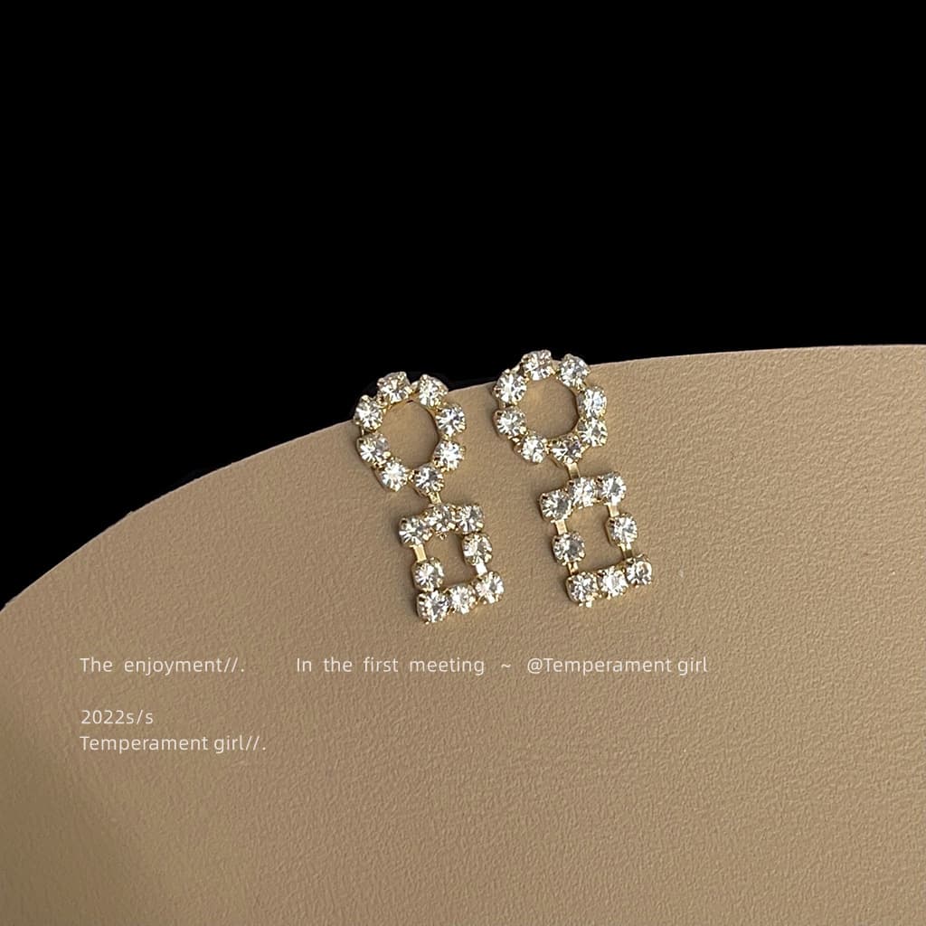 Light Luxury High-End Micro-Inlaid Zircon Square Earrings