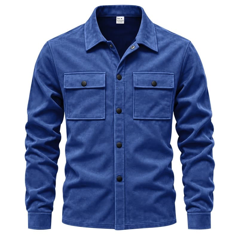Casual Suede-velvet Lapel Jacket With Multiple Pockets