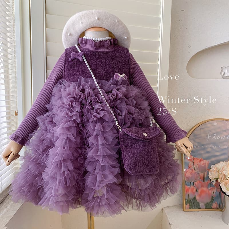 New Stylish Knitted Sleeveless Dress With Fleece-lined Two-piece Set