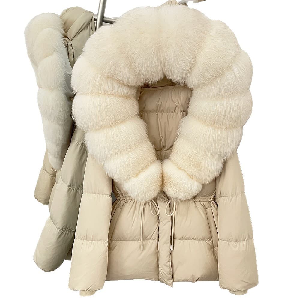 Cross-border Fox-fur Collar Mid-length Down Jacket, New Winter Style, Waist-cinching And Slimming, High-end Korean-style Fur Coat For Women