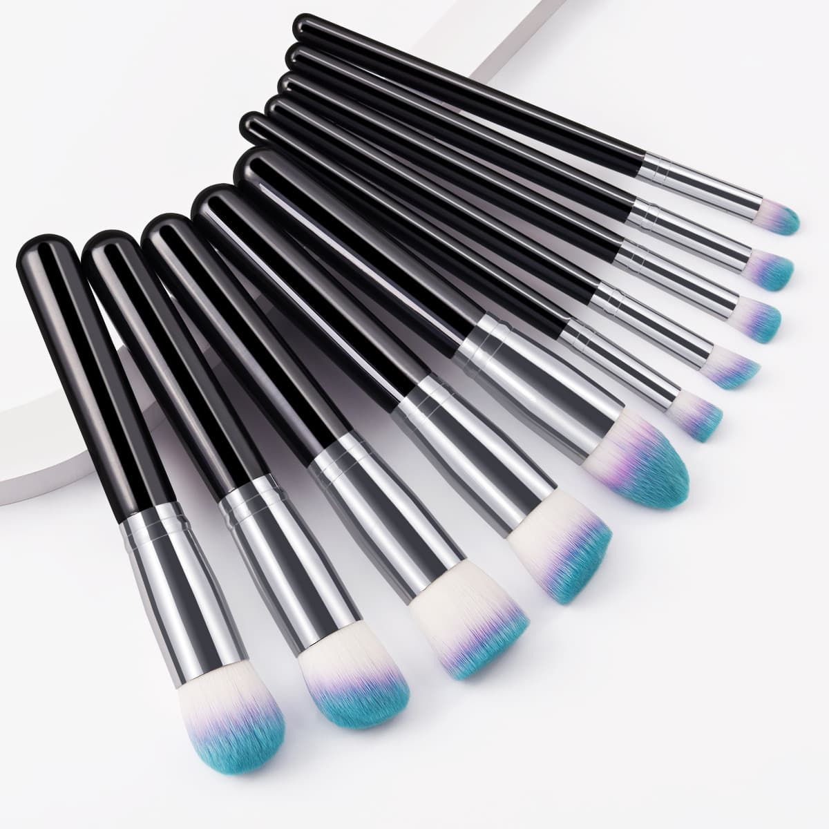 Set Size Black And Blue Wool Makeup Brushes