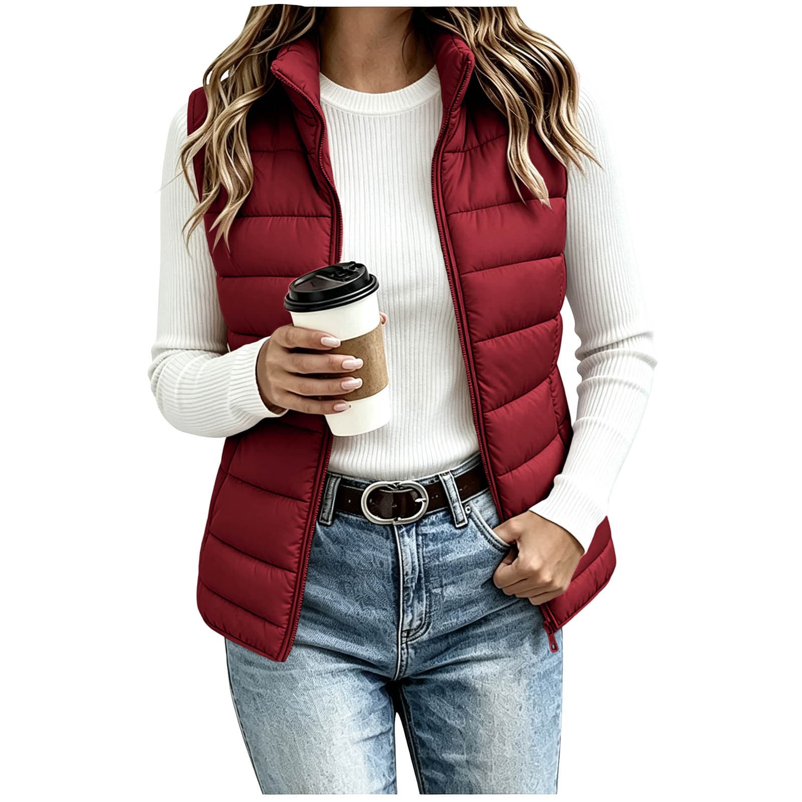 Women's Stand Collar Zipper Cotton Vest - Lightweight Warm Sleeveless Waistcoat for Autumn Winter Outerwear
