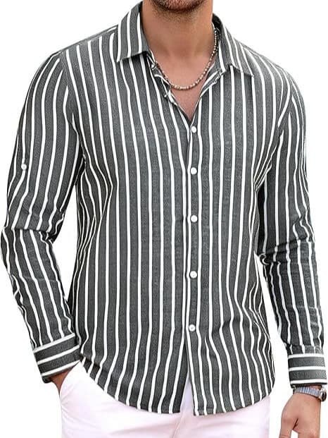 Striped Classic Trendy Long-Sleeved Lapel ShirtFour-Way Stretch Men's Top