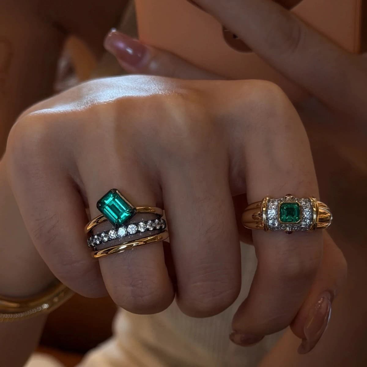 Vintage Mid-century Emerald-green Small Square-cut Zircon Ring
