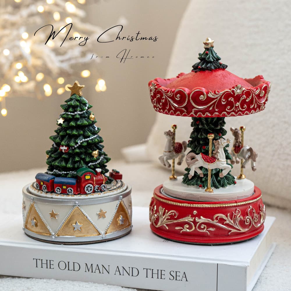 Christmas Resin Carousel Christmas Tree Mechanical Music Box