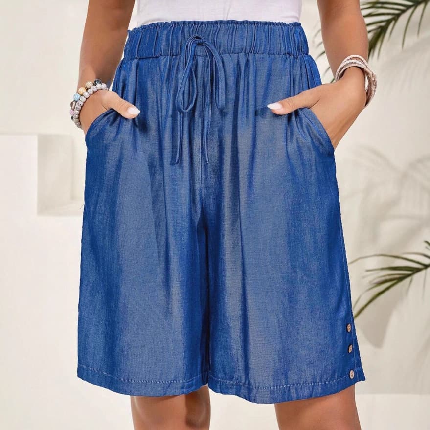 Womens Solid-Color Casual Resort-Style Minimalist High-Waisted Shorts