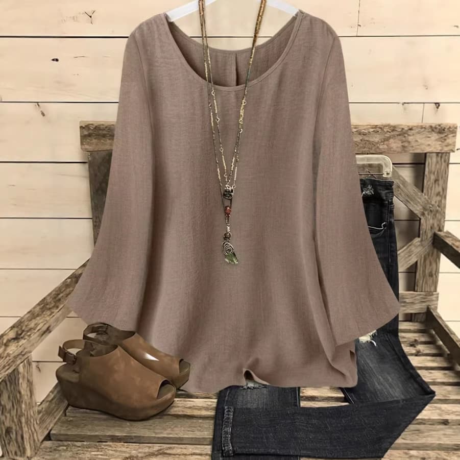 Womens Loose-fitting Long-sleeve Crew-neck Top