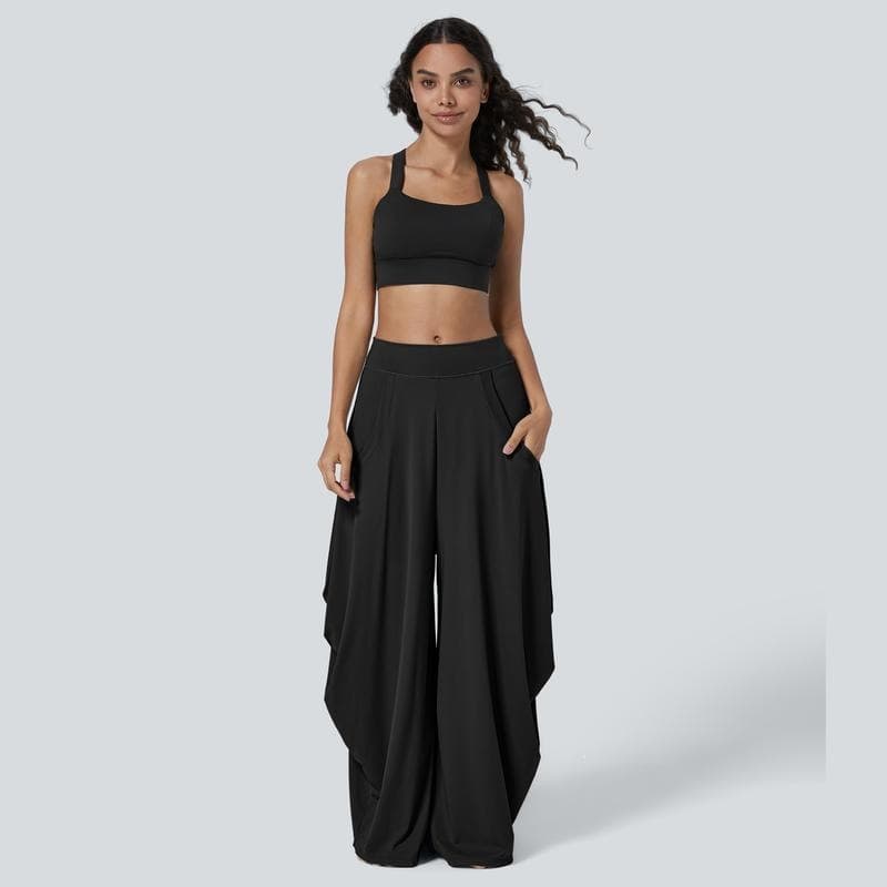 Mid-rise Multi-pocket Pleated Wide-leg Pants