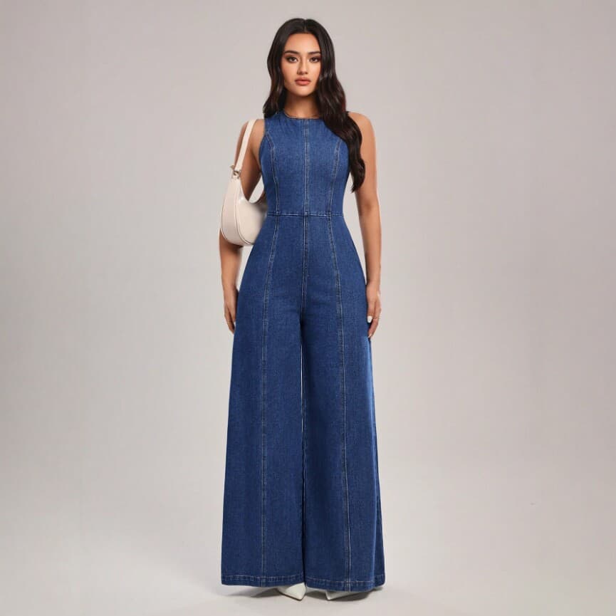 Denim Overalls Sleeveless Wide-leg Slim-fit Suspender Pants