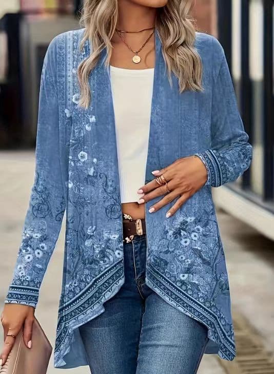Womens Stylish Long-sleeve Floral Jacket With No Buttons