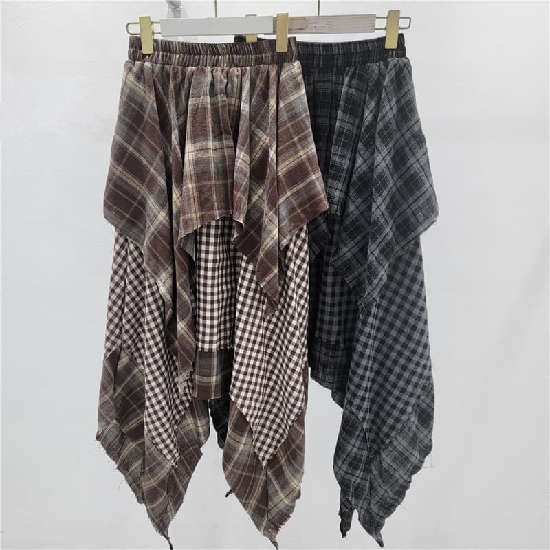 Women's Plaid Stitching Pleated Dress