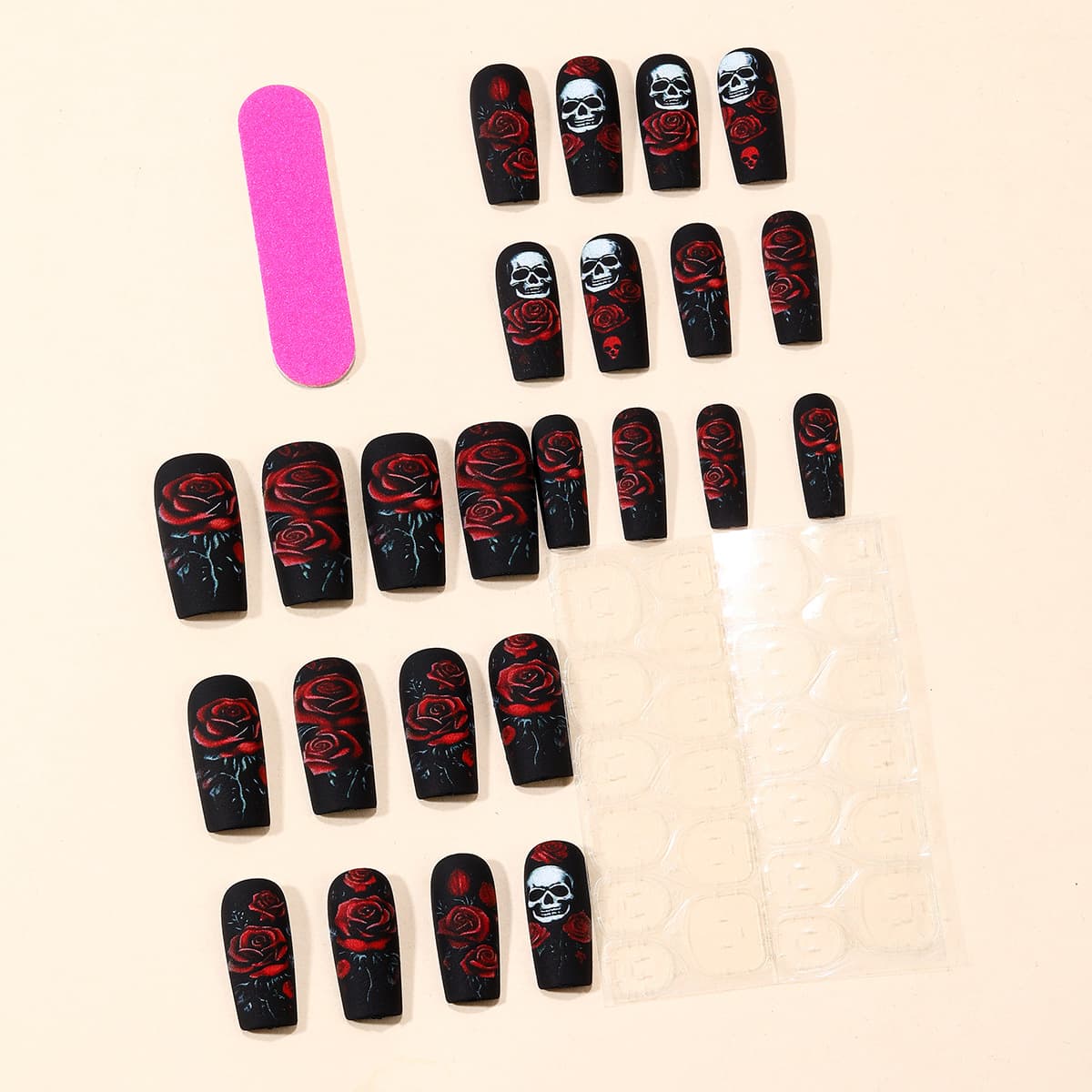 Rose And Skull Detachable Fake Nail Stickers